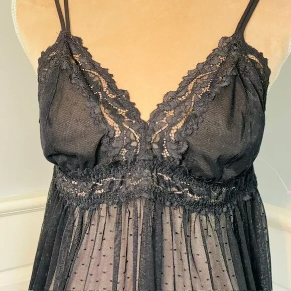 Savage X Fenty NWT Black Lace Trim Sheer Babydoll Nightie 1X New - Picture 3 of 9